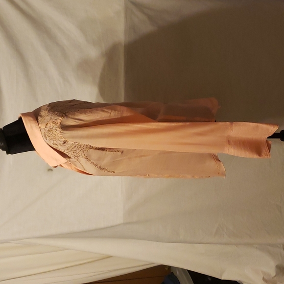 Peach colored sheer long sleeve top - Picture 2 of 7